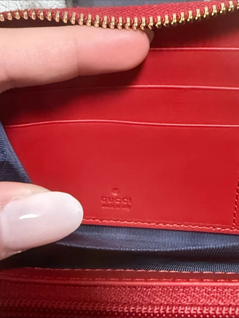 Gucci Blue Floral GG Supreme Zip Wallet with Red Trim - Picture 4 of 5